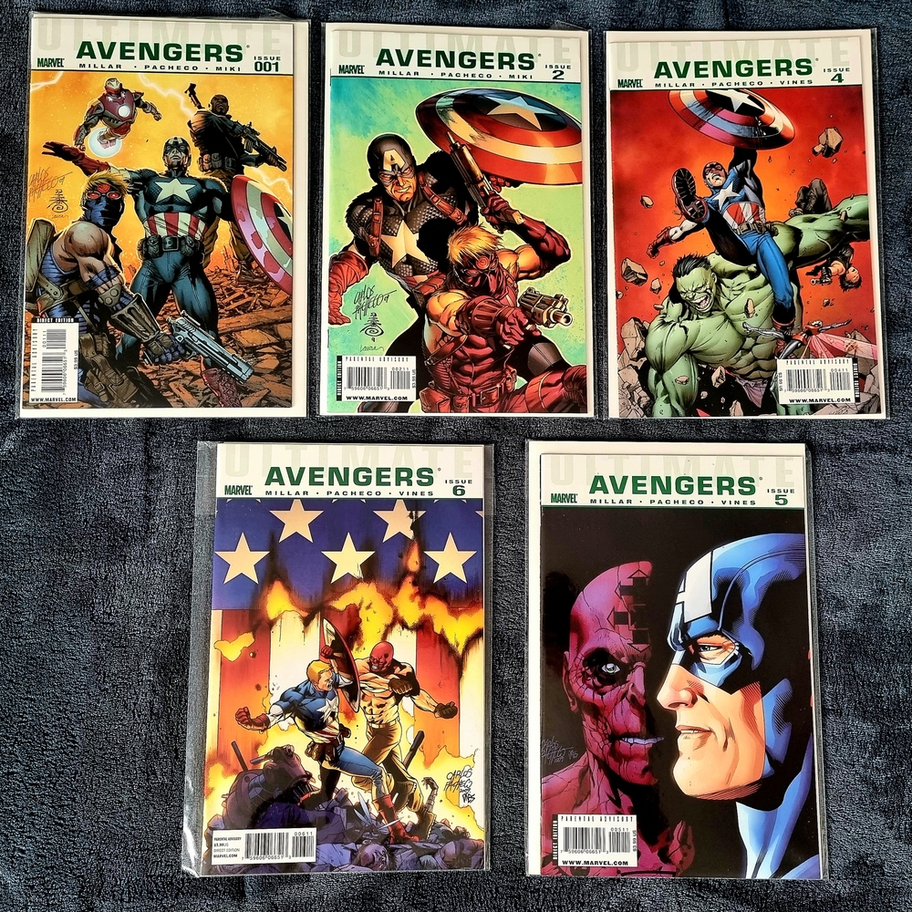 ULTIMATE AVENGERS Issue #001,2,4,5 6 Lot  (Marvel Comics) MINT,bagged nd boarded